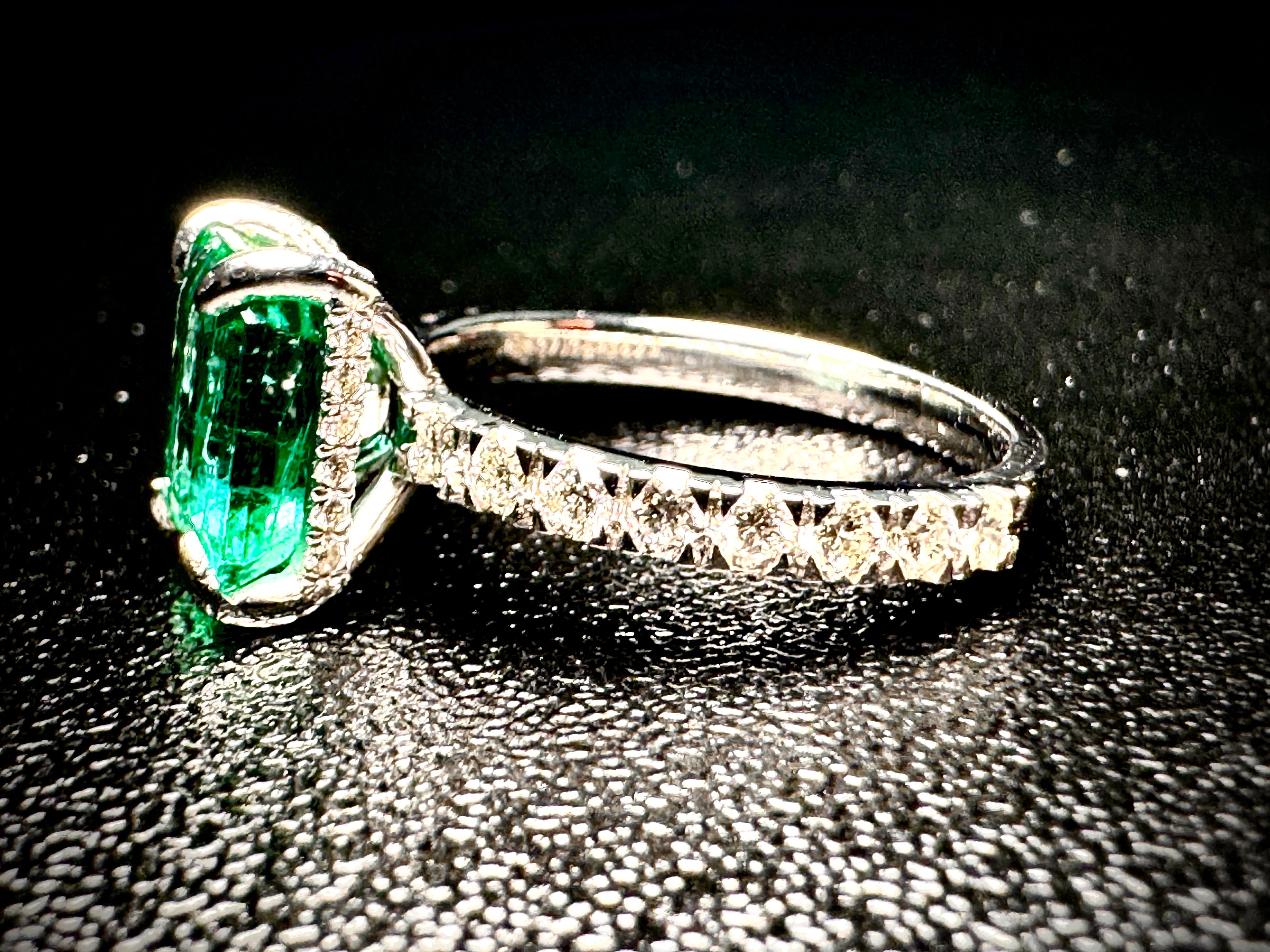 IGI Certified 2.65 Carat Emerald & Diamond Platinum Ring – Natural Emerald, 0.76 ct Diamonds, Size 7 US