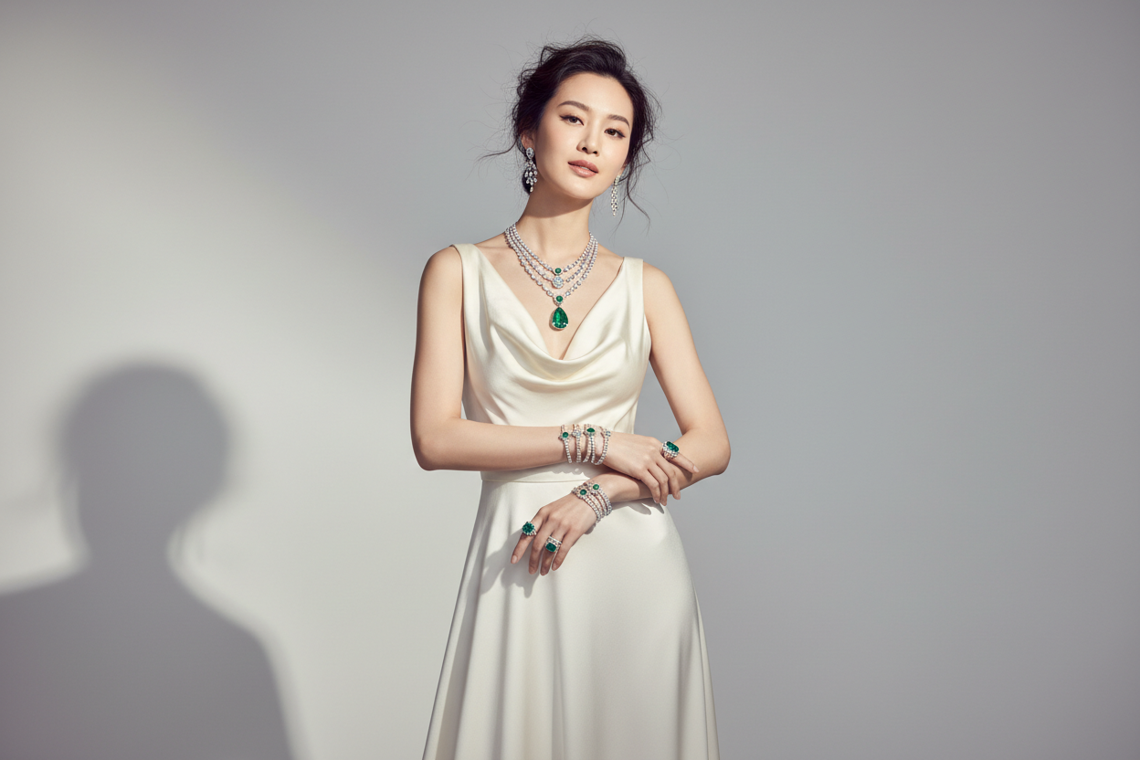 beautiful model asain with all my jewelry on her 